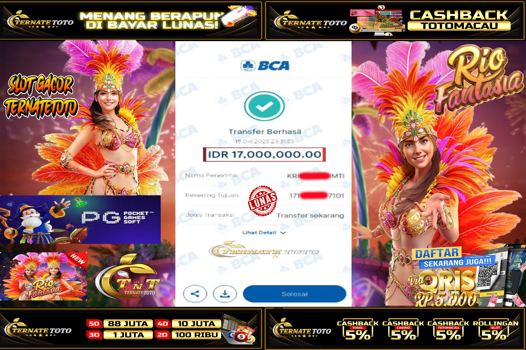 TERNATETOTO - MENANG RIO FANLASIA DI PG SOFT Rp.17,000,000,-